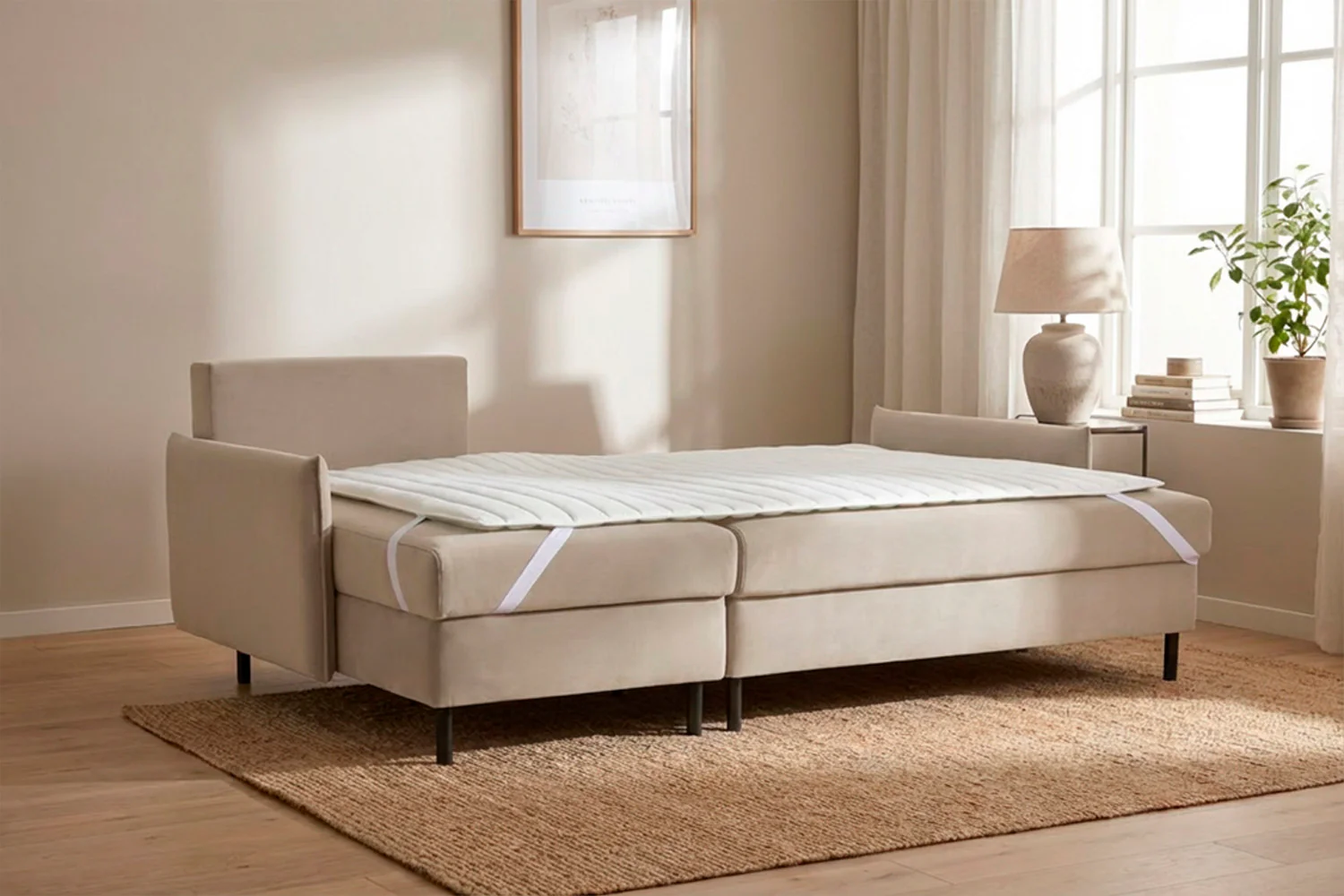 Model 12 Sofa Bed with Storage 3 Seater Left Chaise, Bone - Image 4