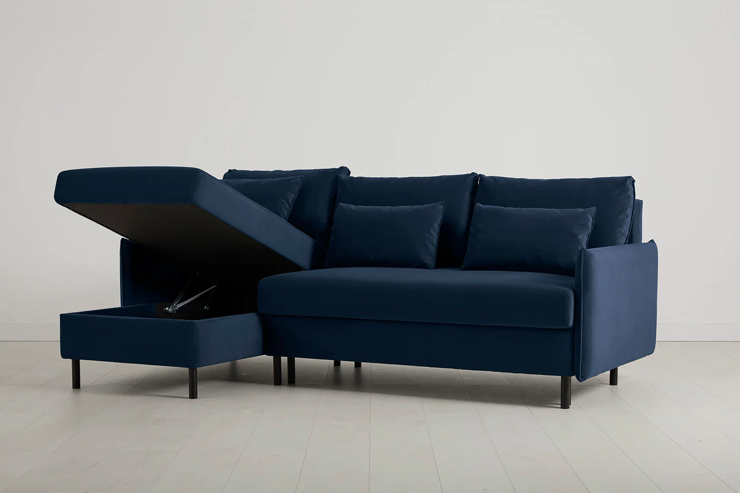 Model 12 Sofa Bed with Storage 3 Seater Left Chaise, Indigo - Image 5