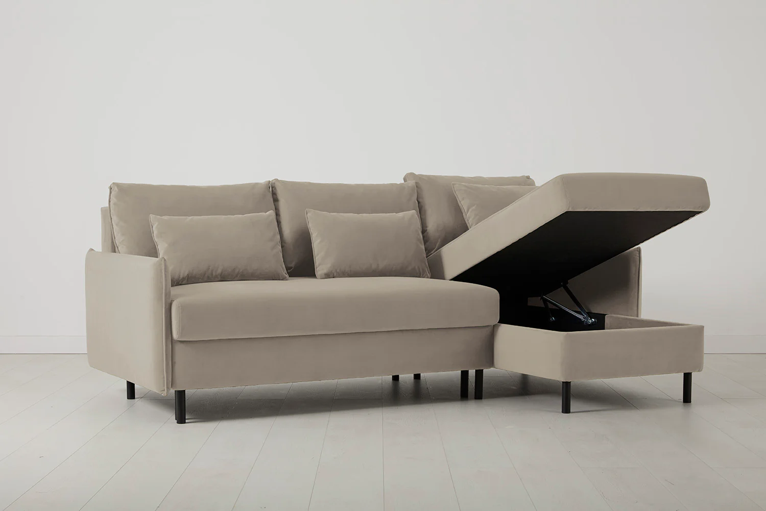 Model 12 Sofa Bed with Storage 3 Seater Right Chaise, Bone - Image 7